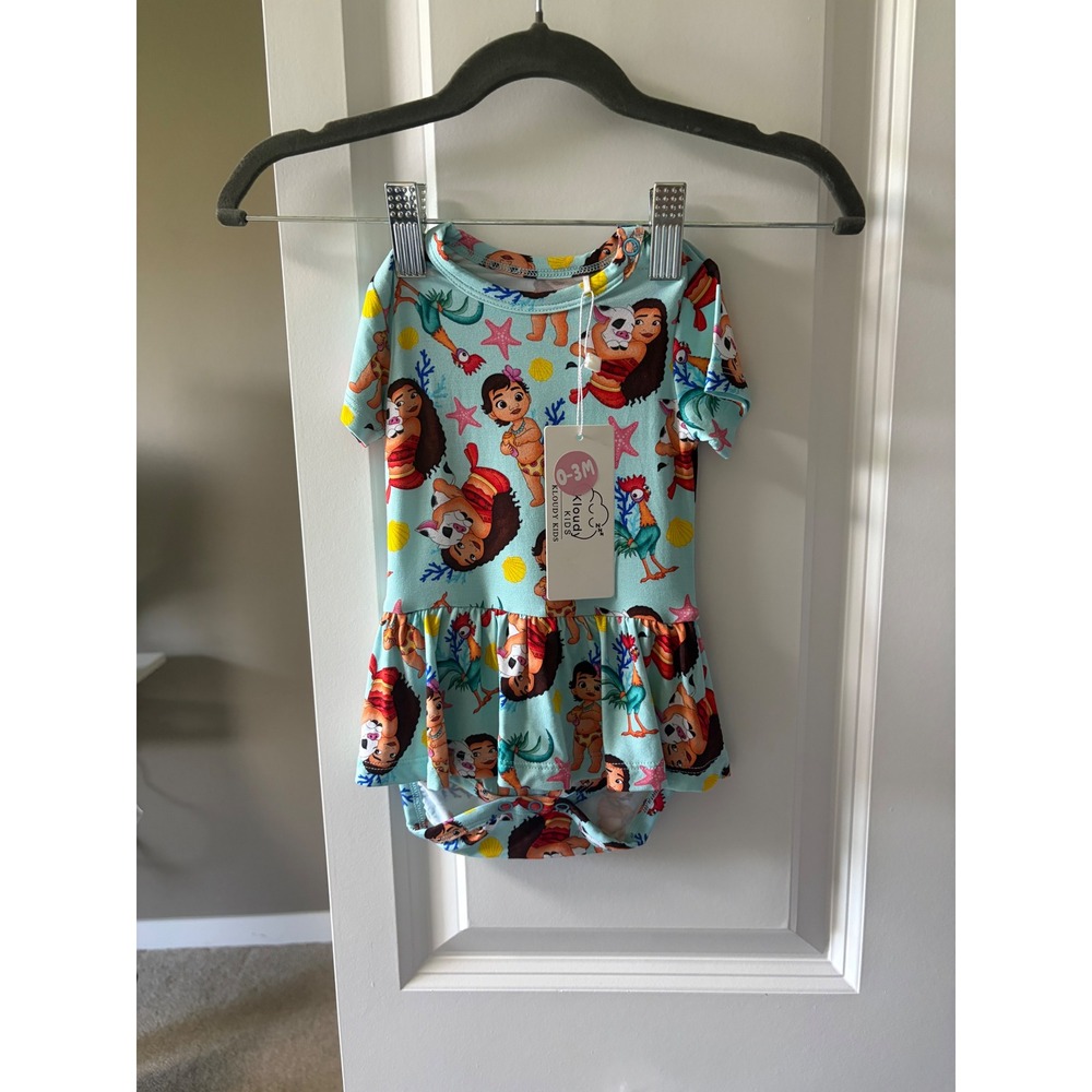 Kloudy Kids Moana Bamboo Viscose Ruffle Romper Bodysuit Blue 0-3M NWT